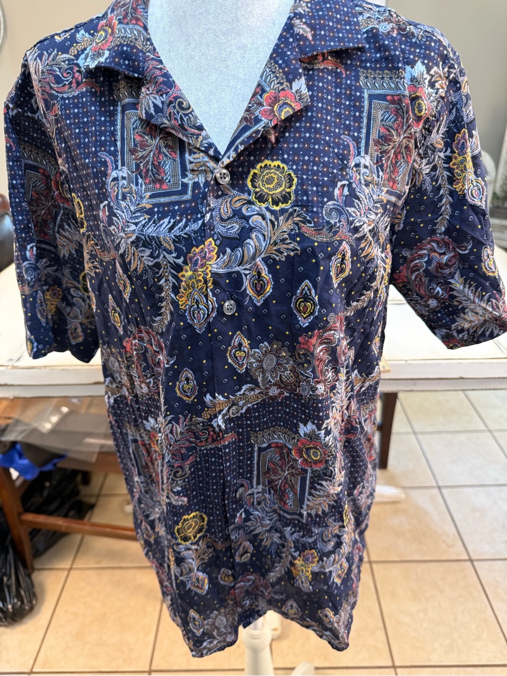 Murano Men’s Large Slim Fit Camp Collar Short Sleeve Paisley Floral Boho Button- - Picture 2 of 12